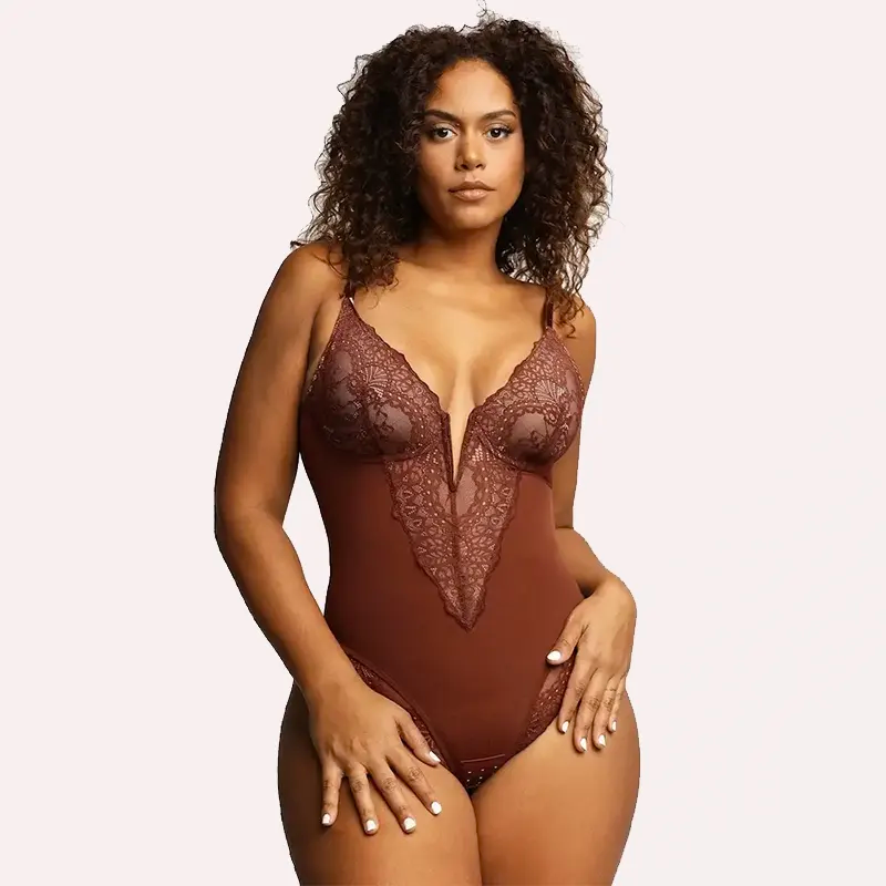 Sexy Lace Deep V Neck Bodysuit