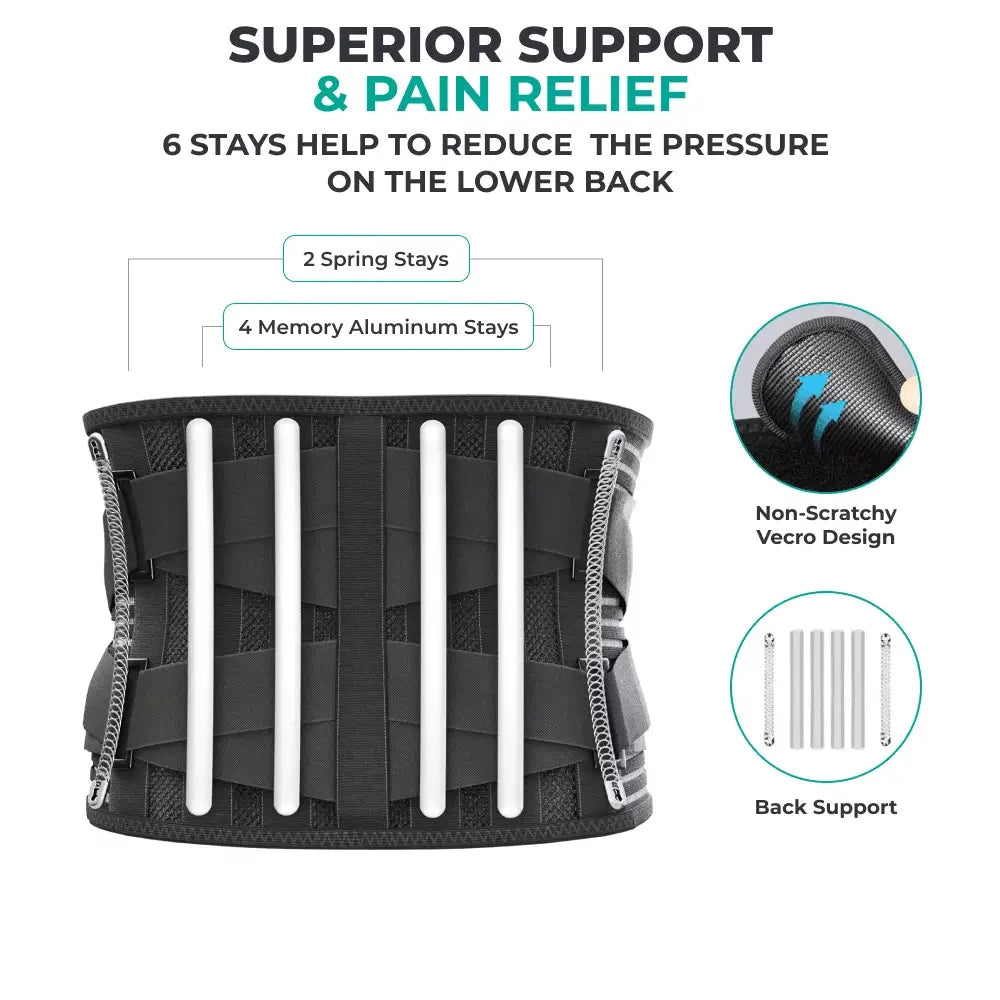 Lower Back Brace with 6 Stays for Lower Back Pain Relief | Lumbar Support Belt