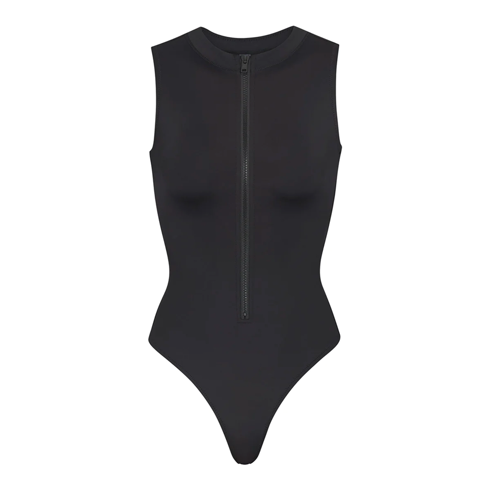 Zip Front Sleeveless One Piece